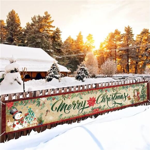 Vintage Christmas Decorations Outdoor Yard Fence Banner Sign, Merry Christmas - Picture 4 of 8